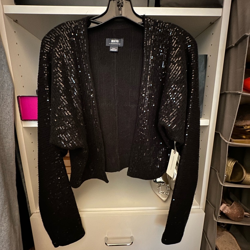 Anthropologie Black Sequin Cardigan